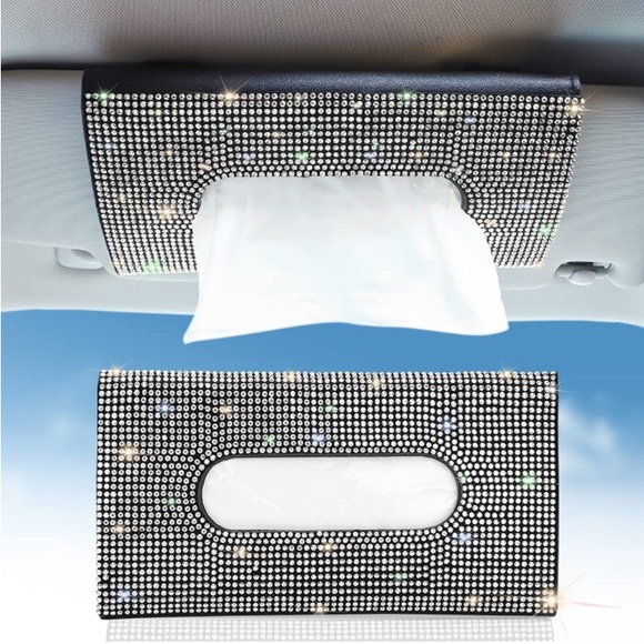 Leather Crystal Car Sun Visor Tissue Box Towel Napkin Holder - Picture 1 of 6